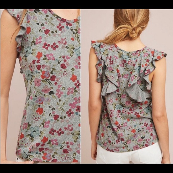 T.La Tops - t.la S floral flutter sleeve grey tank top USA